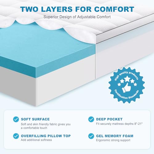 King Size Dual Layer 4 Inch Memory Foam Mattress Topper, view 3