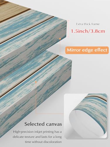 NuYeBiofx Wood in Turquoise Beige Canvas Wall Art Prints,48"x32" Framed Picture Artwork Rustic Farmhouse Background Printed Canvas Oil Painting for Living Room Bedroom Office,Ready to Hang
