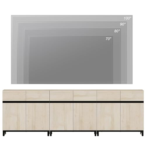 Modern TV Stand for TVs Up to 100 Inch, 3-in-1 Wood Entertainment Center with Adjustable Shelves & Protective Foot Pads, Metal Base Media Console for Living Room, Light Oak