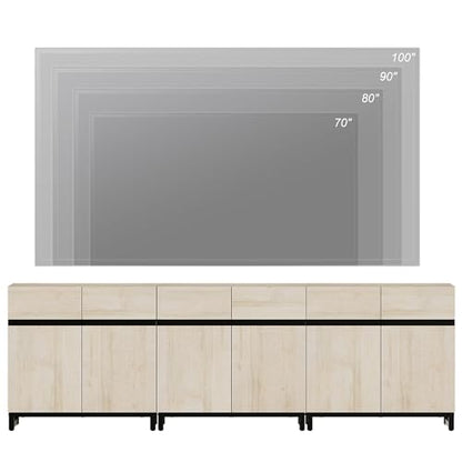 Modern TV Stand for TVs Up to 100 Inch, 3-in-1 Wood Entertainment Center with Adjustable Shelves & Protective Foot Pads, Metal Base Media Console for Living Room, Light Oak