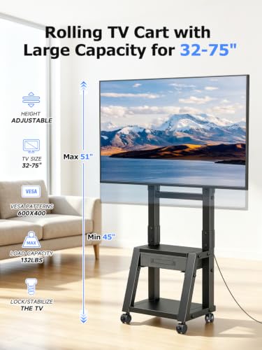 Mobile TV Cart with Storage Drawer for 32-75 inch Flat/Curved TVs, view 5