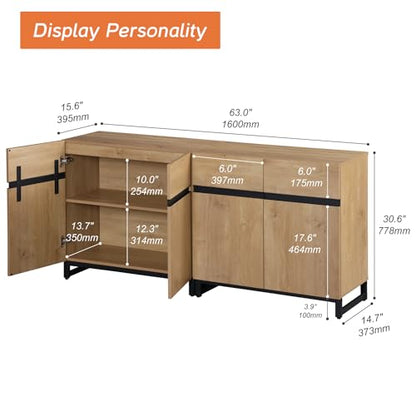 Modern TV Stand for TVs Up to 70 Inch, 2-in-1 Entertainment Center with Adjustable Shelves & Metal Base, Media Console for Living Room or Bedroom, Oak