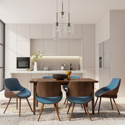 Malden Dining Chair in Blue Linen Look Fabric, 22.8" W x 20.9" D x 30.9" H, Mid-Century Modern Wood Back Chair for Dining Room