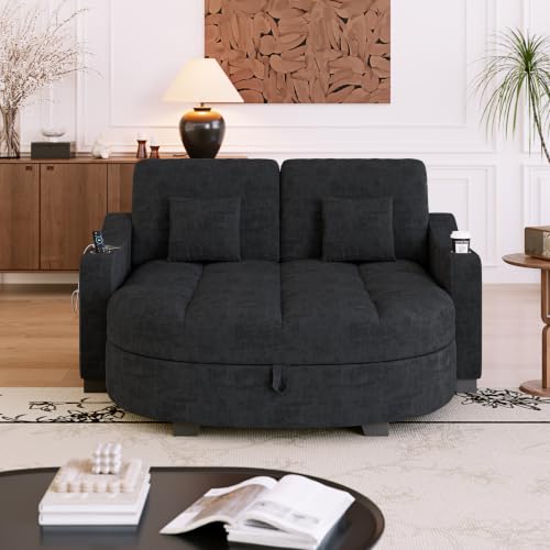 60" Loveseat Sofa Bed with Storage Ottoman and Plush Foam, view 7