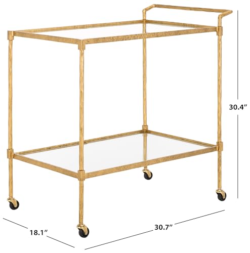 SAFAVIEH Couture Collection Isabellina Brass Metal & Glass Kitchen Dining Bar Cart with Wheels