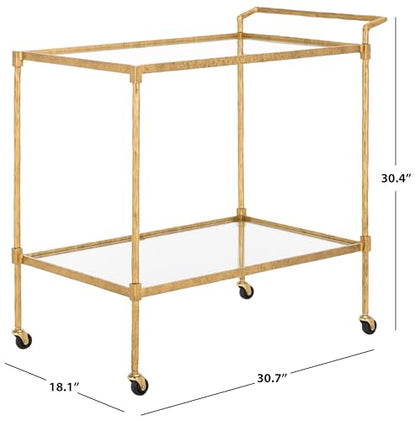 SAFAVIEH Couture Collection Isabellina Brass Metal & Glass Kitchen Dining Bar Cart with Wheels