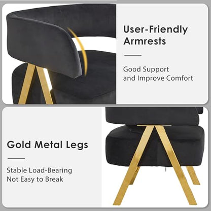 Modern Black Gold Velvet Accent Chairs Set 2, Barrel Armchairs Living Room | Comfy Reading Chairs, Living Room and Bedroom Seating, Curved Barrel Design, Gold-Tone Legs, Wide Seat, Small Space