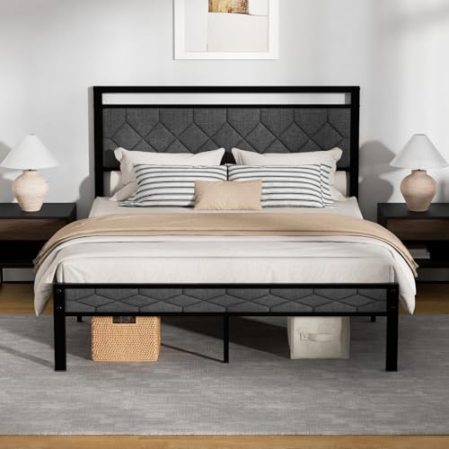 Upholstered Queen Bed Frame with Soft Headboard, view 2
