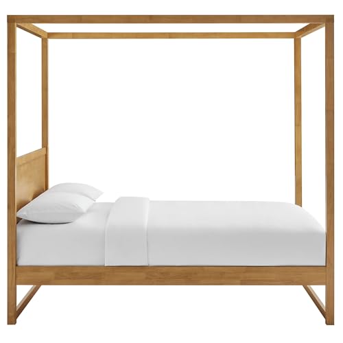 Alva Queen Size 4-Post Wood Platform Canopy Bed in Oak – with with Headboard, view 8