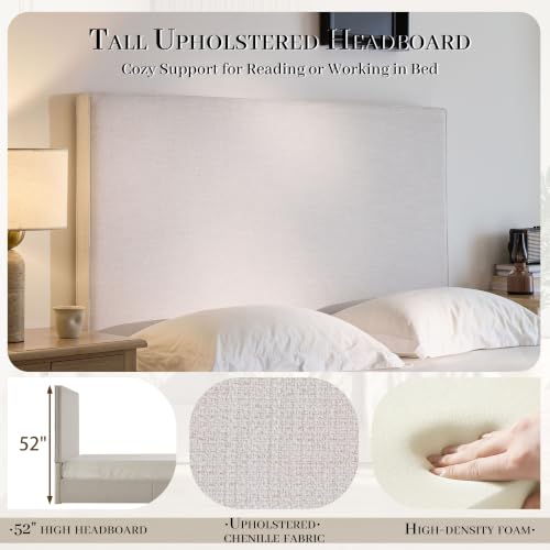 Queen Size Upholstered Bed Frame, 52" High Headboard Bedframe, view 6