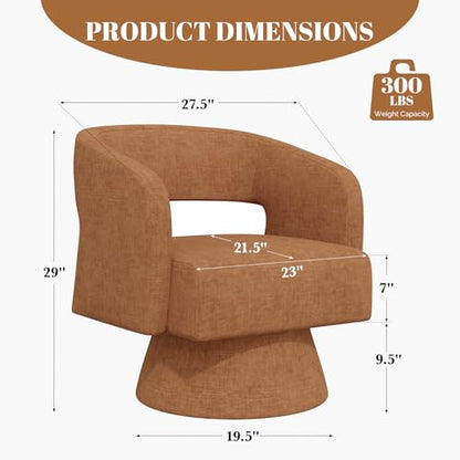 Swivel Barrel Accent Chair,Oversized Chenille Upholstered Round Swivel Chair,Modern Luxury 360 Degree Living Room Vanity Chair for Bedroom Office,Khaki,2PCS