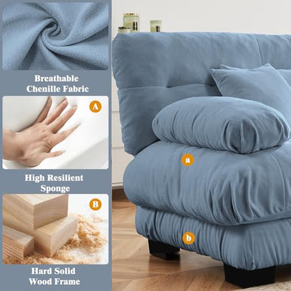 Oversized Modular Velvet Sectional Cloud Sofa Couch with Movable Ottoman,Corner Sofa with Comfortable Armrests, Deep Seat, Convertible L or U Shaped Couch (Sky-Light Blue, 4 Seat + 2 Ottoman)