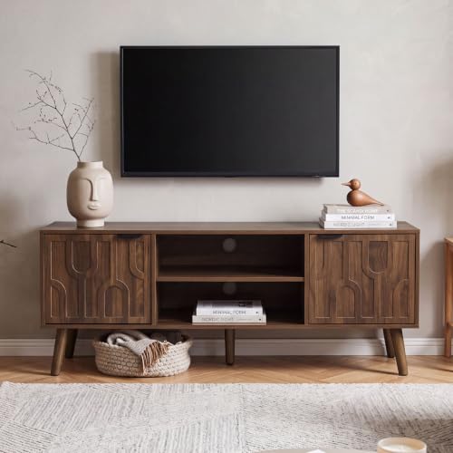 47" Mid Century Modern TV Stand, Fluted Walnut Media Console for 45" TVs, view 3