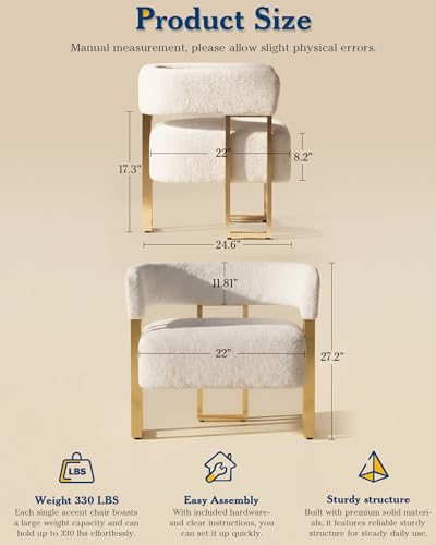 Mid Century Modern Accent Chair Set of 2, Barrel, White Boucle, Gold Leg, view 3