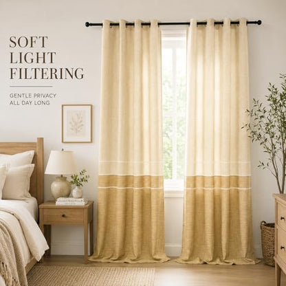 Champagne Chenille Curtains for Living Room, 52 x 84, 2 Panels