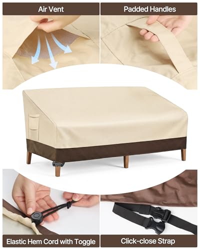 Heavy Duty Patio Sofa Cover, 100% Waterproof 3-Seater Outdoor Sofa Cover,Lawn Patio Furniture Covers with Air Vent and Handle,79" Wx 37" Dx 35" H,Beige&Brown