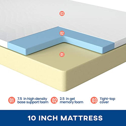| 10 Inch Queen Mattress | Medium Firm | Gel Memory Foam | White, view 4