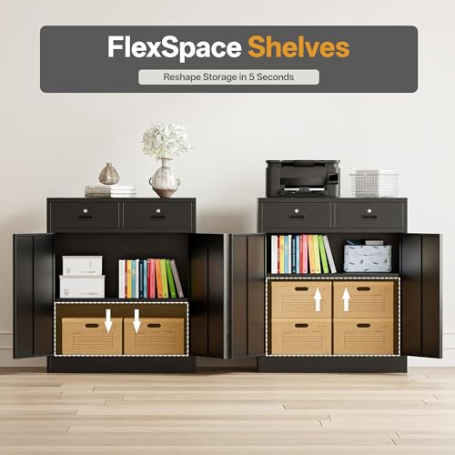 Metal Storage Cabinet, 36 Inch Tall Locking Cabinet with 2 Doors and 2 Drawers, Metal Cabinets with Adjustable Shelf, Garage Cabinets for Garage, Warehouse, Classroom, Home Office, Black