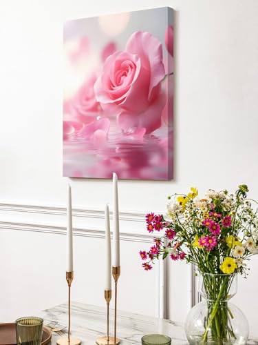NuYeBiofx Pastoral Pink Rose Flower Canvas Wall Art Prints,48"x32" Framed Picture Artwork Modern Floral Theme Printed Canvas Oil Painting for Living Room Bedroom Office,Ready to Hang
