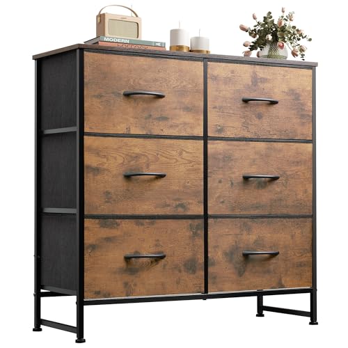 Dresser for Bedroom with 6 Drawers, Rustic Brown Wood Grain Print, view 2