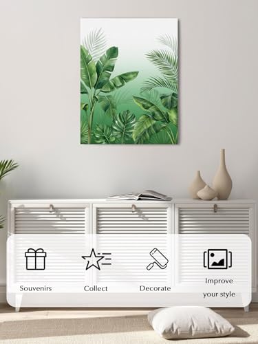 NuYeBiofx Botanical Rainforest Plants Canvas Wall Art Prints,40"x28" Framed Picture Artwork Watercolor Tropical Banana Leaves Printed Canvas Oil Painting for Living Room Bedroom Office,Ready to Hang