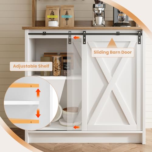 31" Farmhouse Coffee Bar Cabinet with Storage Hutch, White, view 7