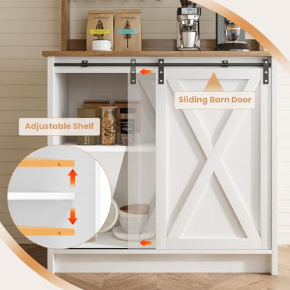 31" Farmhouse Coffee Bar Cabinet with Storage Hutch, White, view 7