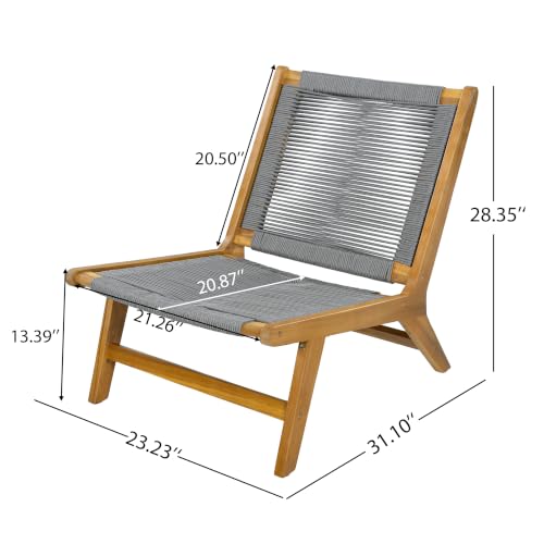 Calma Acacia Wood Patio Accent Chairs Set of 2, Outdoor Bistro Chair Set with Woven Rope Seat, Lounge Chair Outdoor for Patio Furniture Set, Teak+Grey