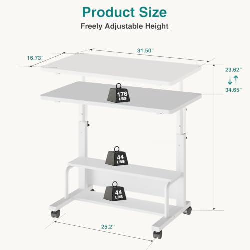 Rolling Desk, Storage Shelves, Laptop Table, Home Office, view 4