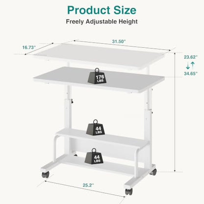 Rolling Desk, Storage Shelves, Laptop Table, Home Office, view 4