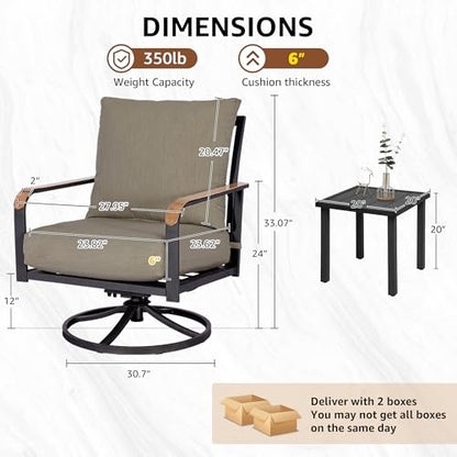 Outdoor Bistro Set, 3 Piece Patio Swivel Glider Rocking Chairs Patio Conversation Furniture Set with 2 Rockers,Metal Table, 6" Thick Cushions for Backyard,Porch,Balcony,350lbs