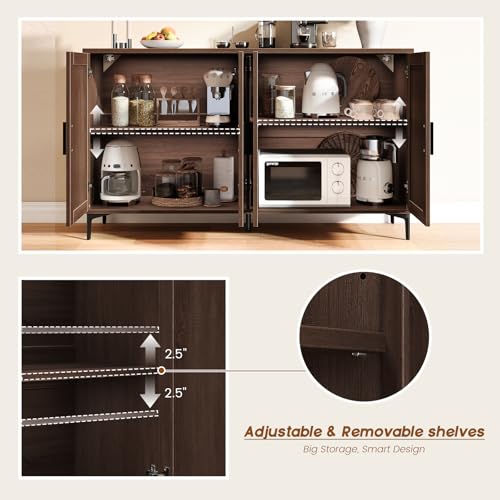 Sideboard Buffet Cabinet, Mid Century Modern Rattan Storage Cabinet, view 6