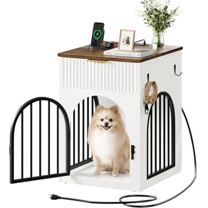 Dog Crate Furniture for Small Dogs, White and Walnut, view 2