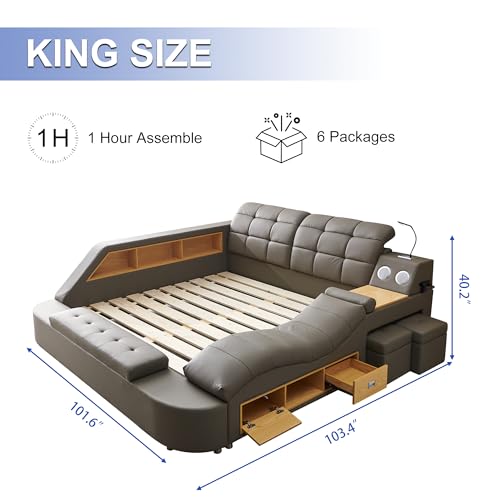 Luxury Grey Smart King Bed Frame with Massage Recliner, view 3
