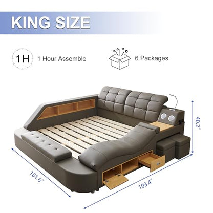 Luxury Grey Smart King Bed Frame with Massage Recliner, view 3