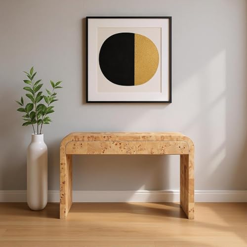 Meridian Furniture 269-S Cresthill Collection Mid-Century Modern Console Table with Ash Burl Wood, Natural Ash Finish, Curved Art Deco Design, 54" W x 14" D x 30" H, Natural