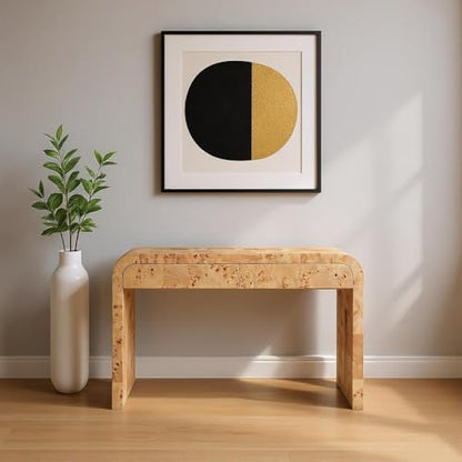 Meridian Furniture 269-S Cresthill Collection Mid-Century Modern Console Table with Ash Burl Wood, Natural Ash Finish, Curved Art Deco Design, 54" W x 14" D x 30" H, Natural