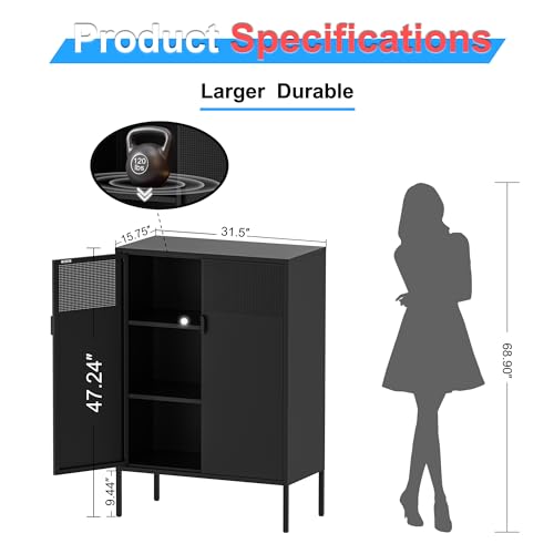 2 Mesh Door Metal Storage Cabinet with Adjustable Shelves, view 3