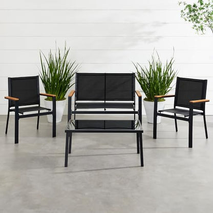 Best Choice Products 4-Piece Outdoor Textilene Patio Conversation Set, Backyard Furniture w/Loveseat, Coffee Table, Steel Frame - Black/Black