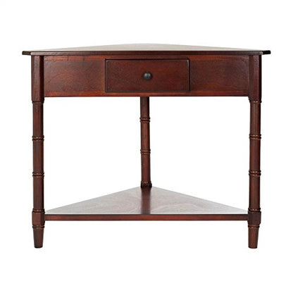 SAFAVIEH Furniture - Gomez 1-Drawer Corner Table - Dark Cherry - Solid Wood - Classic Corner Storage Design - Ideal for Entryway, Living Room, Home Office, 33.1"W x 17.3"D x 28"H (AMH5709D)