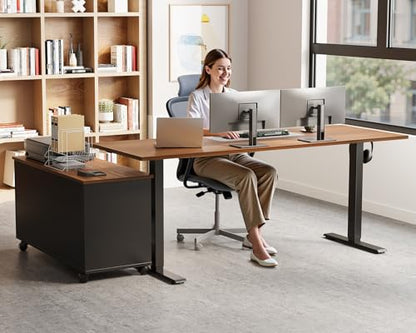 55" L Shaped Electric Standing Desk with Cabinet Sets, Walnut/Black, view 3