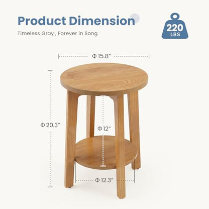 Bedside End Table for Small Spaces, 2-Tier Boho Accent Side Table with Storage Shelf, 15.8" Wood Modern Nightstand for Living Room, Bedroom, Home Office, Natural Wood