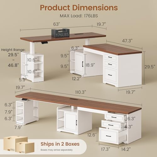Farmhouse L Shaped Standing Desk with Storage for Home Office, White, view 3