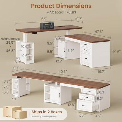 Farmhouse L Shaped Standing Desk with Storage for Home Office, White, view 3