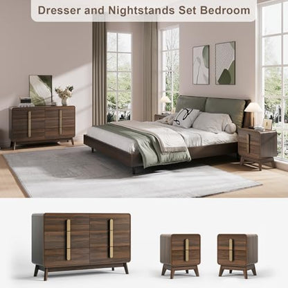 Mid Century Modern Dresser and Nightstand Sets for Bedroom, Walnut, view 5