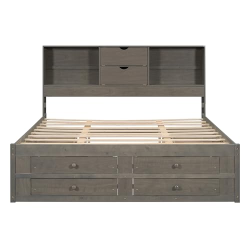 King Size Bed Frame with Storage Headboard and 8 Drawers, view 7