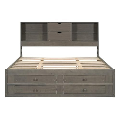 King Size Bed Frame with Storage Headboard and 8 Drawers, view 7