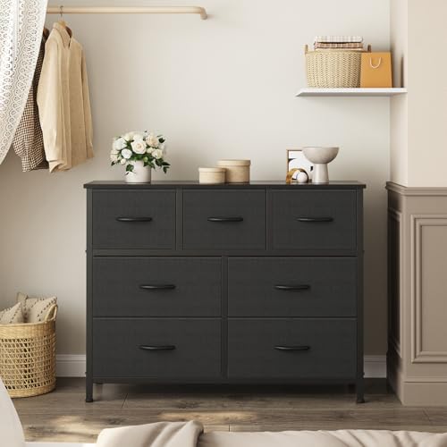 Black Dresser for Bedroom with 7 Fabric Drawers Storage Organizer, view 3