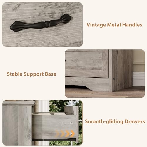 Farmhouse Wood 43.9" Tall 5 Drawer Dresser for Bedroom, Grey, view 6