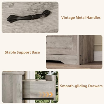 Farmhouse Wood 43.9" Tall 5 Drawer Dresser for Bedroom, Grey, view 6